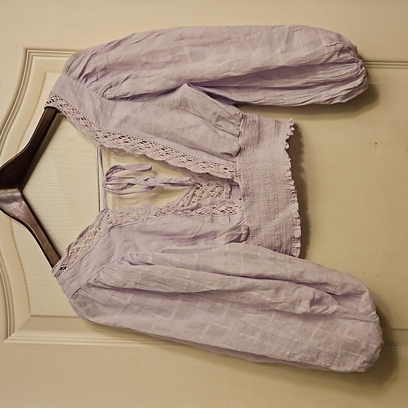 Cute bohemian crop plug-neck Linen top - Picture 2 of 4